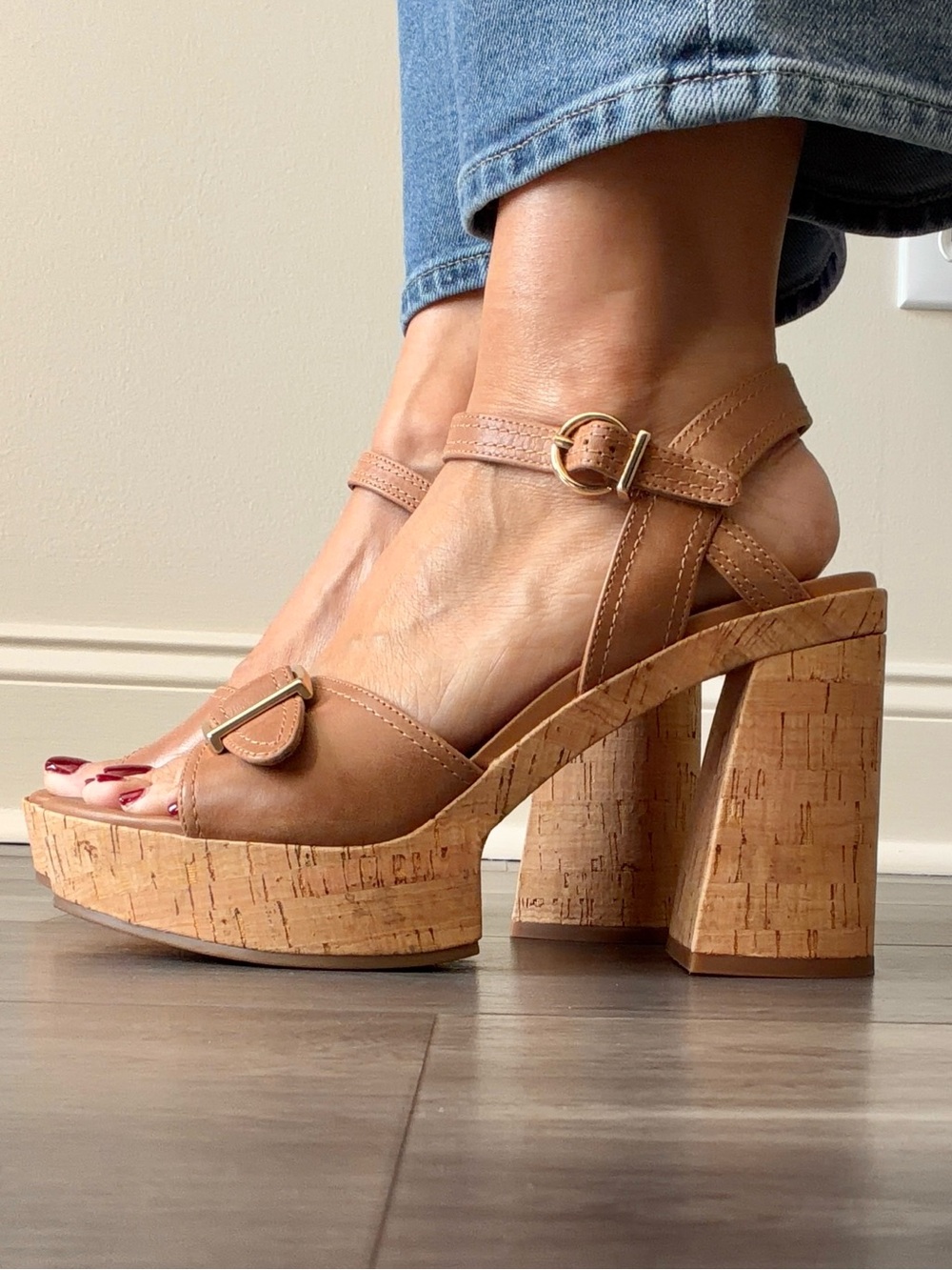 Copper Key Martha Tan Leather Platform Tan Cork Platform Sandal Size 8